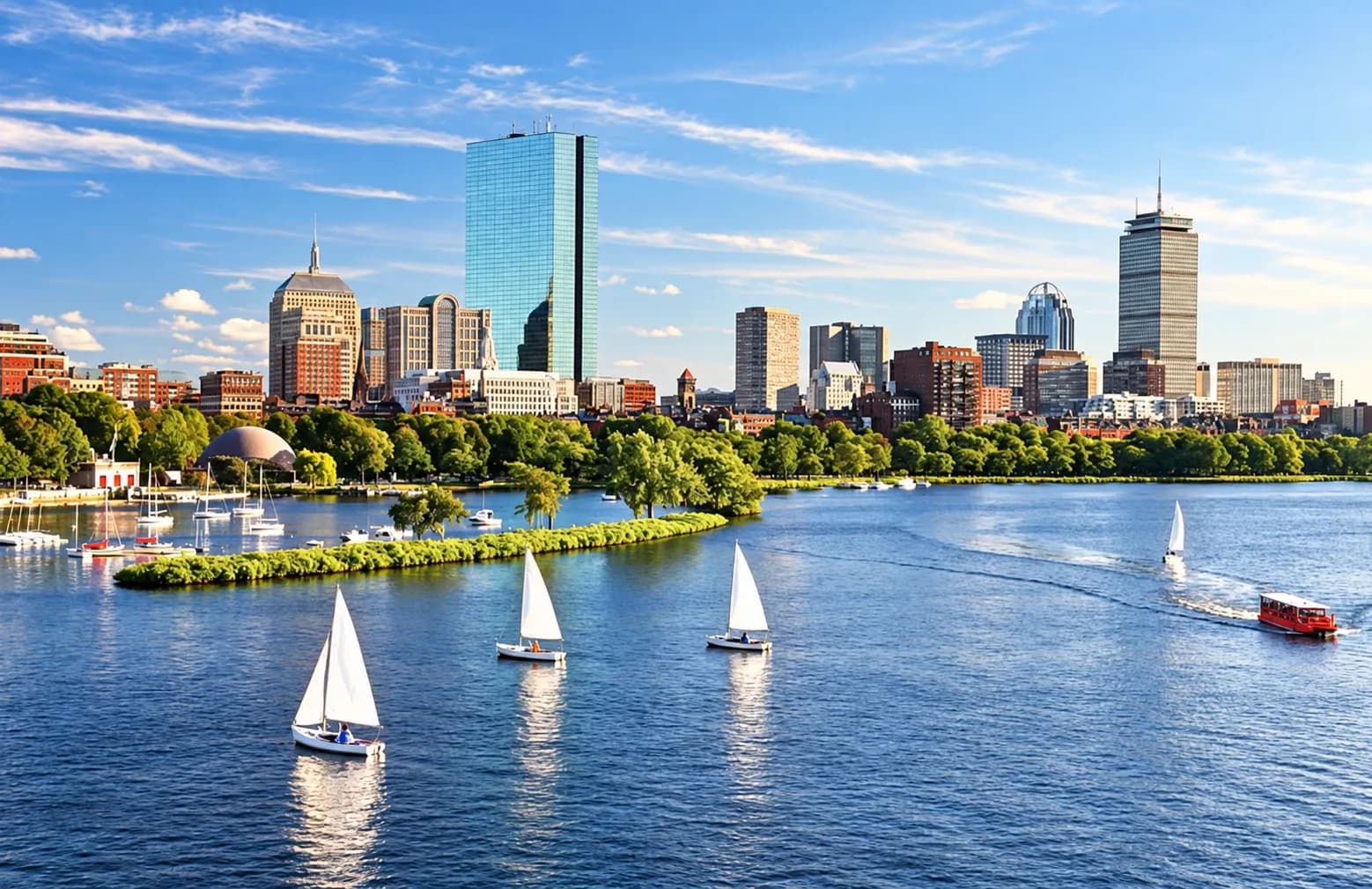 Boston skyline and sailboats on the Charles River